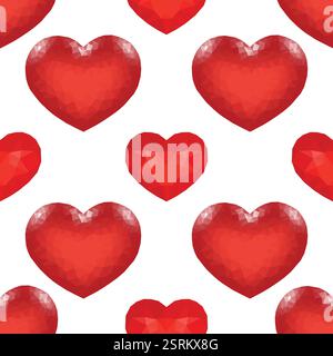Seamless Pattern with Red Low Poly Heart. Symbol of Love. Vector illustration Stock Vector