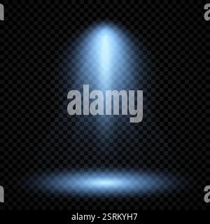 Cold blue lighting with spotlight. Scene illumination effects on a dark transparent background. Vector illustration Stock Vector