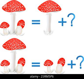 Educational games for children, on the composition of the three, example with mushrooms. Stock Vector
