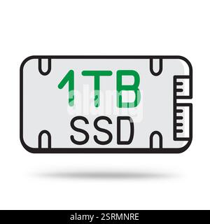 ssd 1TB memory outline icon Stock Vector