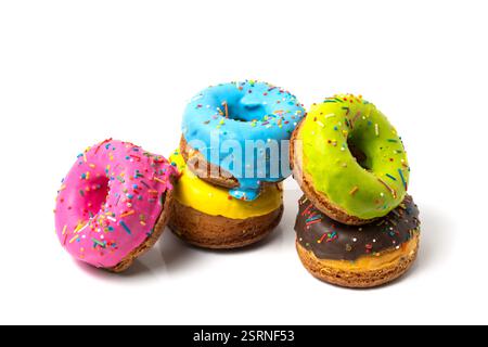 Donuts isolated on white background. colored glazed donut Stock Photo
