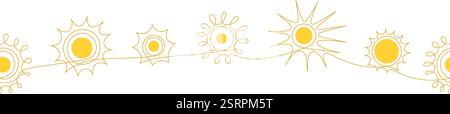 Sun line seamless border. Spf filter. Weather forecast- heat, drought. Graphic vector pattern in minimal style. Clean energy, ecology Stock Vector