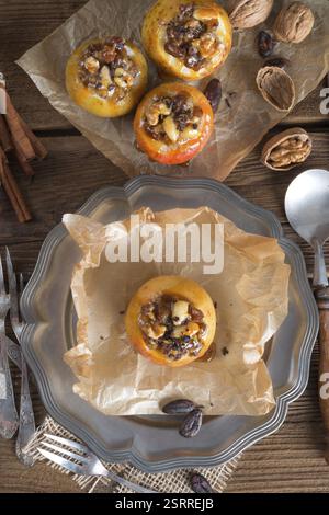 Apple with nut caramel filling Stock Photo