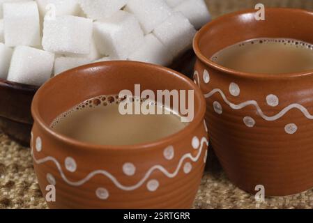 cup of Indian Kulhad tea with sugar cubes, India, Asia Stock Photo - Alamy