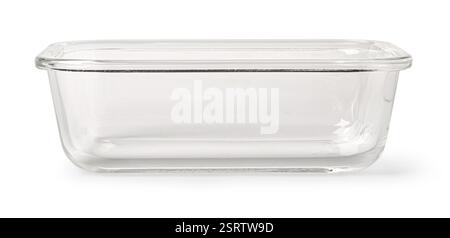 Rectangular, transparent glass food storage container with a matching lid, perfect for meal prepping or storing leftovers Stock Photo