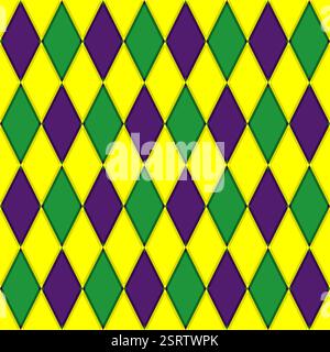 Colorful diamond pattern with yellow, green, and purple shapes in a repeating design Stock Vector