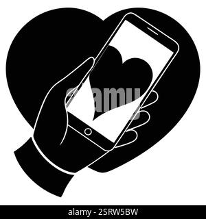 Hand holding smartphone displaying a heart graphic Stock Vector