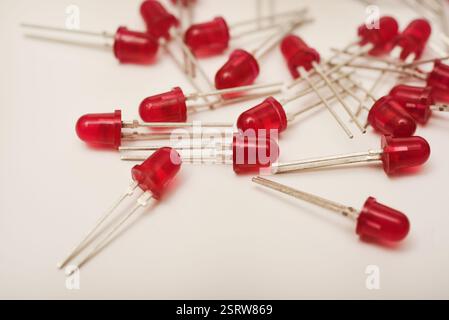 Red LEDs. The electronic component. Old LED elements. Stock Photo