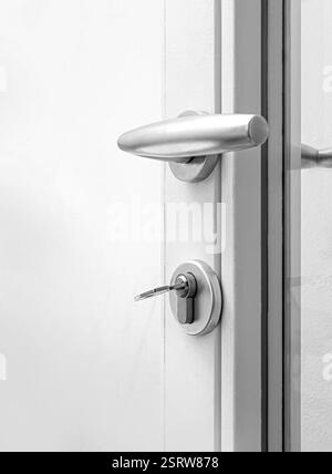 Modern door lock with key inserted, showcasing contemporary interior ...