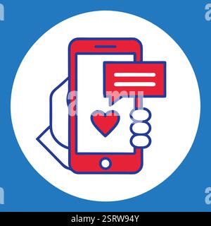 Smartphone with Love and Message Icon, Flat Design Stock Vector