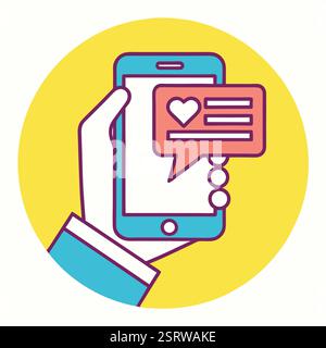 Hand holding a smartphone with a notification bubble Stock Vector
