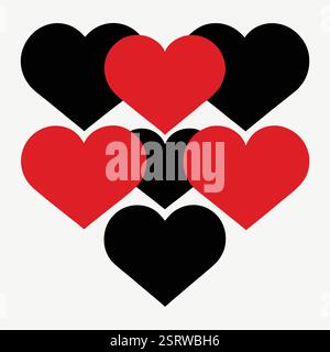 Alternating Red and Black Hearts Pattern Design Stock Vector