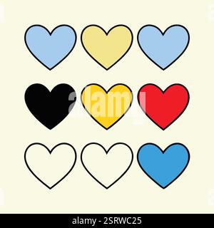 Colorful Heart Icons Set on Cream Background Stock Vector