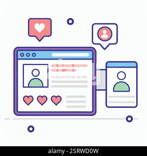 Social media profile viewing on computer and mobile device Stock Vector