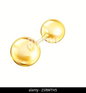 Golden collagen molecule structure realistic vector illustration. Innovative cosmetic and medical advertising 3d object on white background Stock Vector