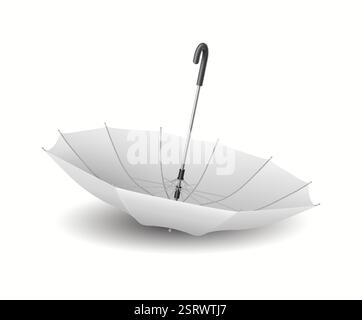 Open blank umbrella-cane upside down realistic vector illustration. Elegant design accessory for protection 3d object on white background Stock Vector