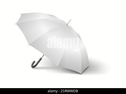 Umbrella-cane with blank fabric surface realistic vector illustration. Mockup for presenting custom designs and branding 3d object on white Stock Vector