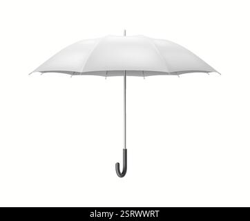 Umbrella-cane with black curved handle realistic vector illustration. Providing protection from rain and sun 3d object on white background Stock Vector