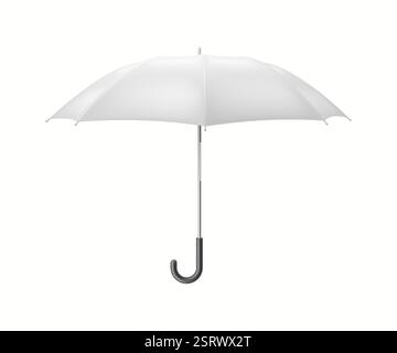 Classic mockup umbrella-cane open and ready for rain realistic vector illustration. Bad weather protection accessory 3d object on white background Stock Vector