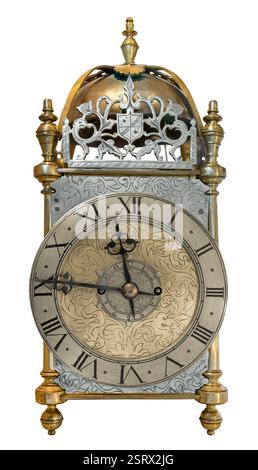 A Beautiful Antique Carriage-Style Table (Or Bracket) Clock In Gold And SIlver, Isolated On A White Background Stock Photo