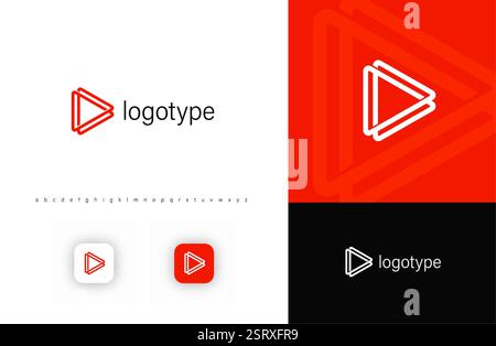 Play button logo with layered geometric lines symbolizing media, motion, and digital progress. Ideal for streaming services, video platforms, tech Stock Vector