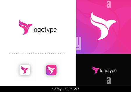 Silhouette bird logo with sleek, dynamic wings symbolizing speed, freedom, and innovation. Perfect for technology, startups, apps, digital businesses Stock Vector