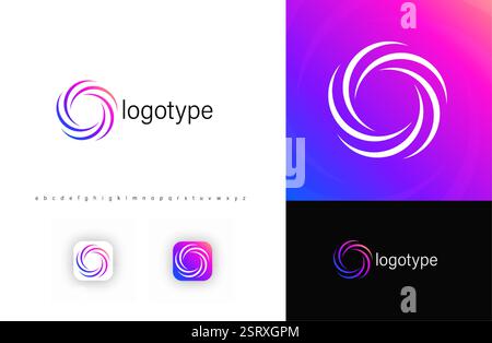 Abstract swirl logo with dynamic, rotating curves symbolizing motion, energy, digital innovation. Ideal for technology, AI, startups, fintech Stock Vector