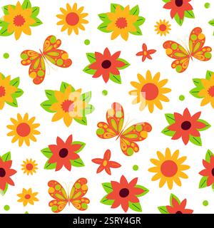 Colorful floral pattern featuring butterflies Stock Vector