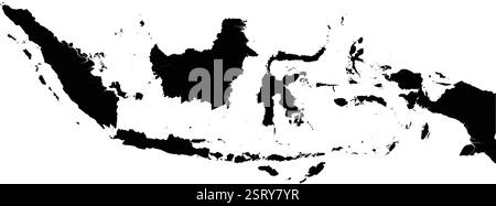 Editable vector silhouette of Indonesia, including the major islands such as Sumatra, Java, Borneo (Kalimantan), Sulawesi, and Papua. Stock Vector