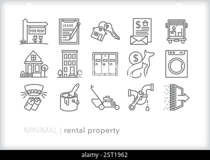 Set of rental property icons of items landlords may have to maintain and renters may need to consider before signing a lease Stock Vector