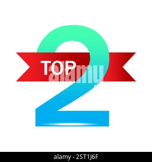 Top 2 label. Gradient two shape. Bold red ribbon. Vector concept. Stock Vector