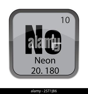 Neon chemical element. Symbol Ne text. Number 10 ten. Mass 20.180 twenty point one eight zero. Stock Vector