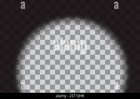 Transparent circle shape. Checkered background overlay. Circular fade effect. Vector glow element. Stock Vector