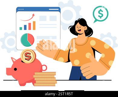 Personal Finance Management Vector Illustration Depicting Money Spending Habits, Purchase Planning, Financial Goal Setting, and Budget Management Stock Vector