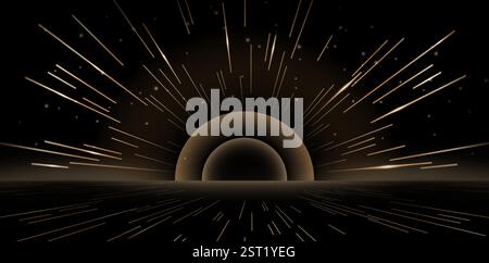 abstract fractal background burst line golden color with space explosion light with tunnel and rays of light for web page headers, web banners Stock Vector
