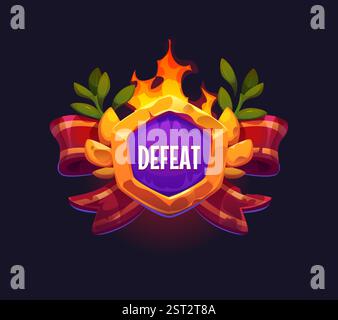 Defeat game icon or badge, gui fantasy arcade final banner. Vector ...