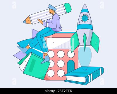Education and learning people flat vector concept hand drawn illustration Stock Vector