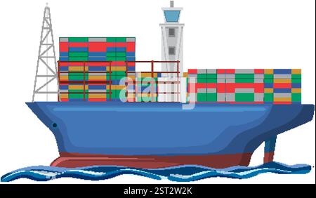 Large ship carrying stacked shipping containers at sea Stock Vector