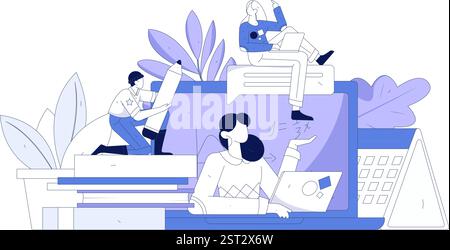 Education and learning people flat vector concept hand drawn illustration Stock Vector