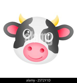 Cute Farm Animal Cow Head Vector. Happy Cow Head Icon. Stock Vector