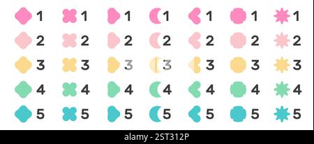 Trendy color bullet points set. Steps 1 to 5 Stock Vector