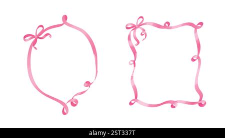 Pink ribbon frames set isolated on white background. Vector realistic ...
