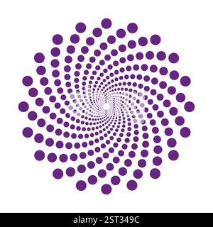 Purple dotted spiral. Abstract circular pattern. Dynamic swirl effect. Vector background design. Stock Vector
