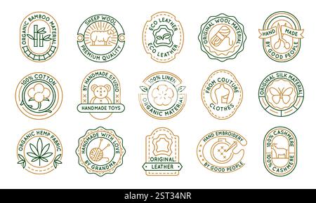 Set of 15 Material and Textile Logo Icons Stock Vector