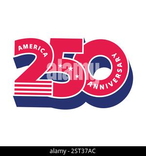 United States of America 250 Anniversary celebrate on 4th of July. USA Independence Day sticker Design. American Flag. Modern typography banner, label Stock Vector