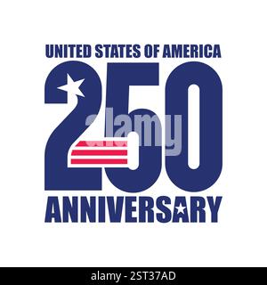 United States of America 250 Anniversary celebrate on 4th of July. USA Independence Day sticker Design. American Flag. Modern typography banner, label Stock Vector