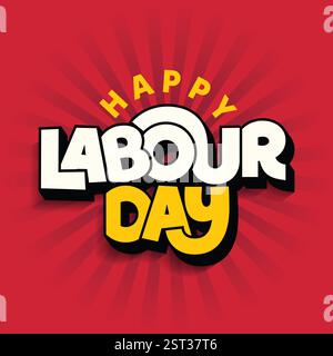 Happy Labour Day banner Design with yellow safety hat to celebrate workers day on 1st May. Labor Day poster, sticker, social media template. Typo Stock Vector