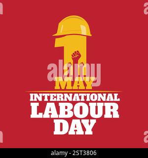 Happy Labour Day banner Design with yellow safety hat to celebrate workers day on 1st May. Labor Day poster, sticker, social media template. Typograph Stock Vector