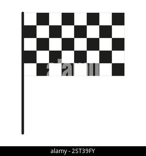 Checkered black and white racing flag on pole isolated on white background, mock up Stock Vector
