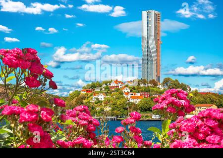 View of Gothenburg coastline and largest Scandinavian skyscraper in scenic nature view, Vastra Gotaland County of Sweden Stock Photo